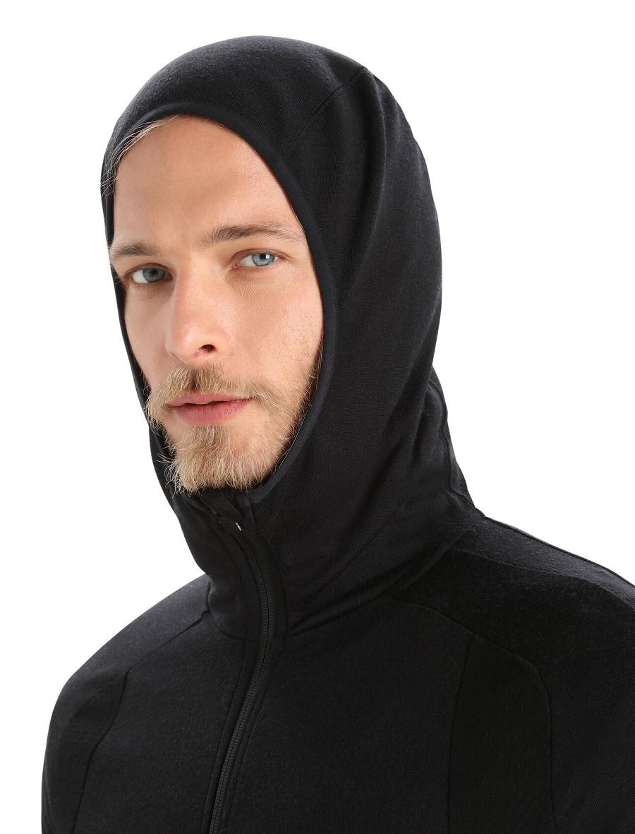 Black Icebreaker ZoneKnit™ Merino Long Sleeve Zip Men's Hoodie | AU 1274HAPK